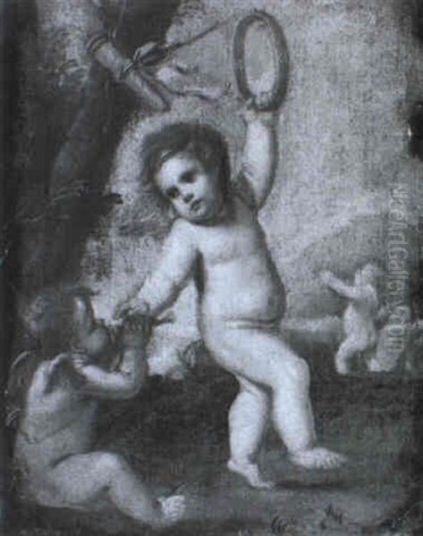 Cupid And Other Putti Playing In A Landscape Oil Painting by Pietro (Libertino) Liberi