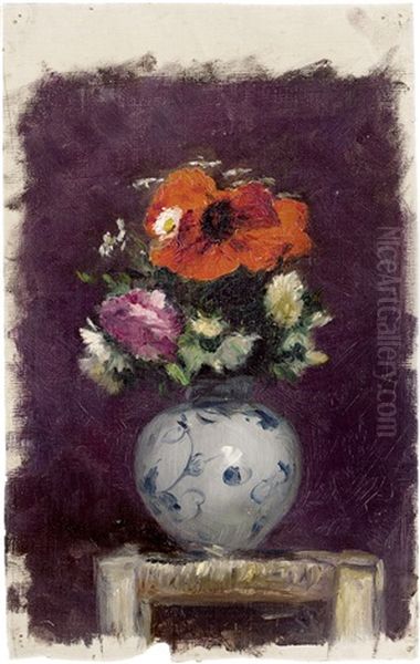 Blumenvase Mit Rotem Mohn Oil Painting by Betzy Marie Petrea Libert