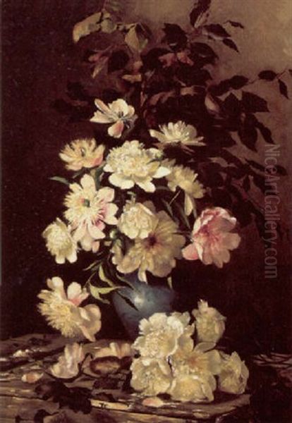 Opstilling Med Paeoner I En Vase Oil Painting by Betzy Marie Petrea Libert