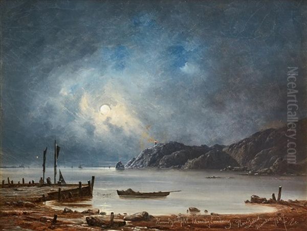 A Harbour At Moonlight by Georg Emil Libert