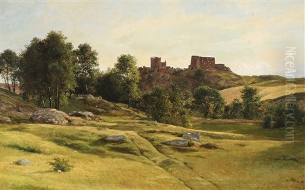 Landscape With A View Of Hammershus Oil Painting by Georg Emil Libert