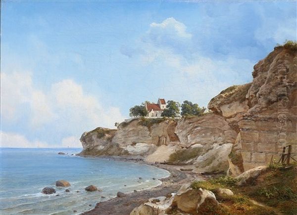 View From Stevns Klint With Hojerup Church Oil Painting by Georg Emil Libert