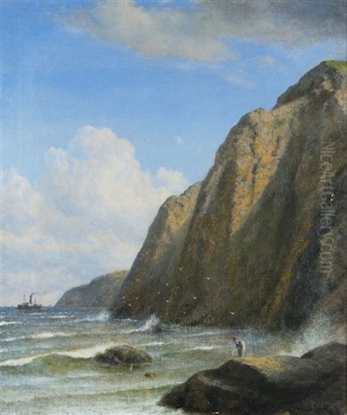 Rocky Coast With Approaching Steamship Oil Painting by Georg Emil Libert