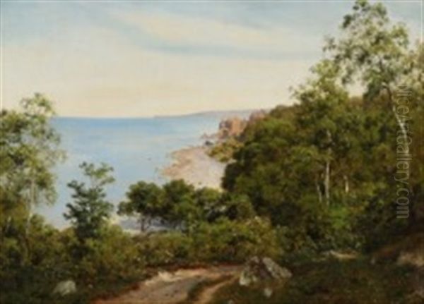 Udsigt Mod Helligdomsklipperne Og Gudhjem Pa Bornholm Oil Painting by Georg Emil Libert