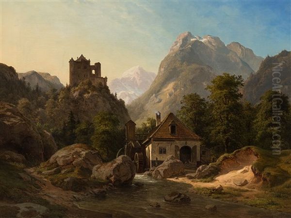 Mountain Landscape Oil Painting by Georg Emil Libert