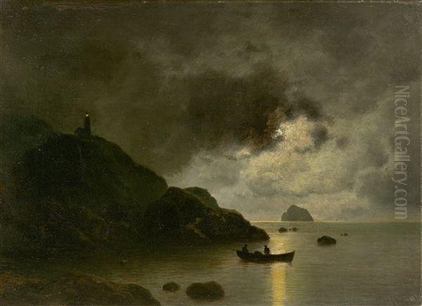 Nocturnal Clouds Over A Rocky Coast Oil Painting by Georg Emil Libert