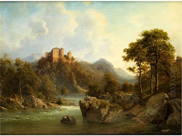 Landschaft Mit Fluss Und Burg Oil Painting by Georg Emil Libert