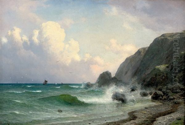 Felsige Kustenpartie Mit Tosender Gischt Oil Painting by Georg Emil Libert