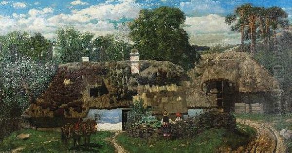 Zagroda Podkrakowska Z Kwitnacym Drzewem Oil Painting by Ludomir Benedyktowicz