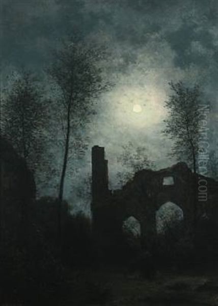 Moon Lit Ruin Oil Painting by Georg Emil Libert