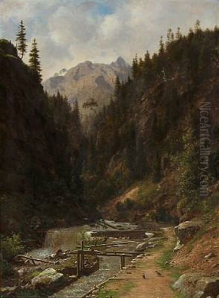 Mountain Landscape With A Stream by Georg Emil Libert