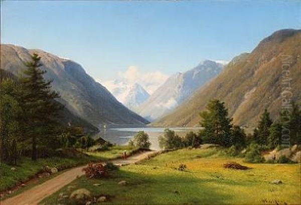 Wetlefjord I Sogn I Norge Oil Painting by Georg Emil Libert