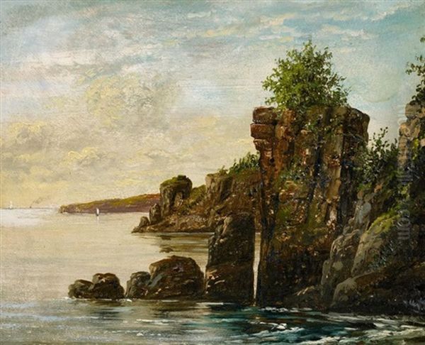 Die Helligdomsklipperne (heilige Klippen) Auf Der Insel Bornholm. Helligdoms=klipperne/ Ved Ro/ (bornholm) Oil Painting by Georg Emil Libert