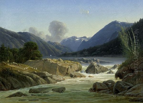 Norwegische Fjordlandschaft Oil Painting by Georg Emil Libert