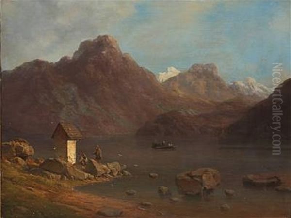 Mountain Scene, Presumably From Switzerland Oil Painting by Georg Emil Libert