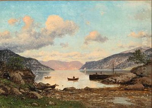 Ved Badestrand I Sogn I Norge Oil Painting by Georg Emil Libert