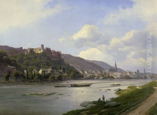 Ansicht Des Heidelberger Schlosses Am Neckar, Von Der Hirschgasse Aus Gesehen Oil Painting by Georg Emil Libert