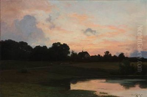 Aften Ved Klinteskov Paa Moen Oil Painting by Georg Emil Libert