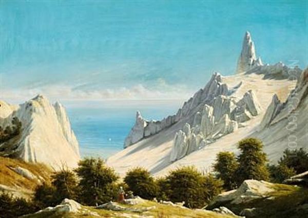 Summer Day With A View Of Sommerspiret, The Cliffs Of Mon by Georg Emil Libert