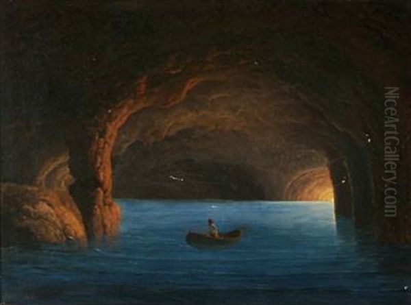 The Blue Grotto On Capri, Italy Oil Painting by Georg Emil Libert