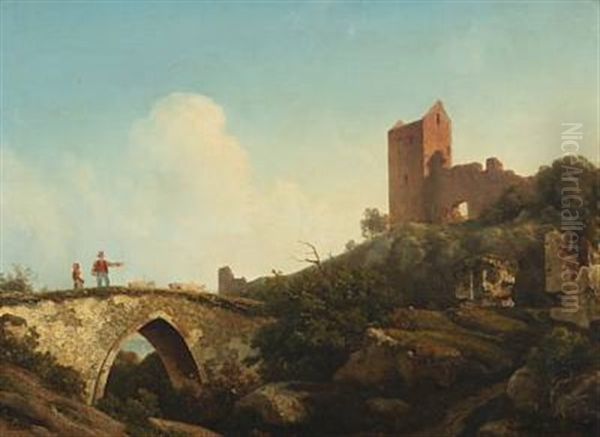 Landscape With The Ruins Of Castle Hammershus, Bornholm Oil Painting by Georg Emil Libert