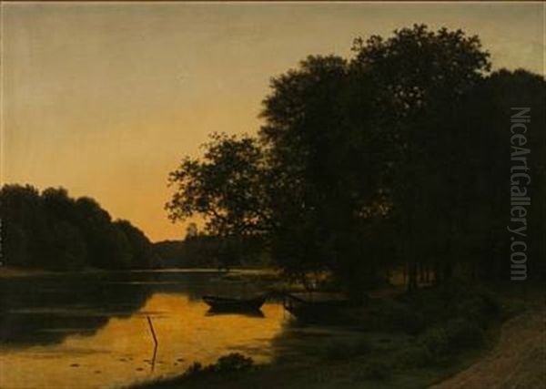 Ved Raadvaad. Efter Solens Nedgang Oil Painting by Georg Emil Libert