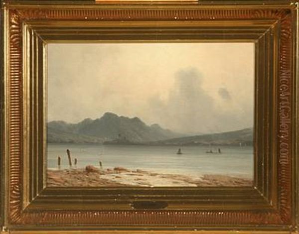 Inlet With Ruin And Mountains Oil Painting by Georg Emil Libert