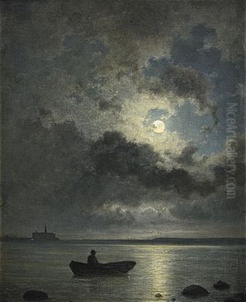 Mansken Over Oresund, I Fonden Kronborgs Slott Oil Painting by Georg Emil Libert