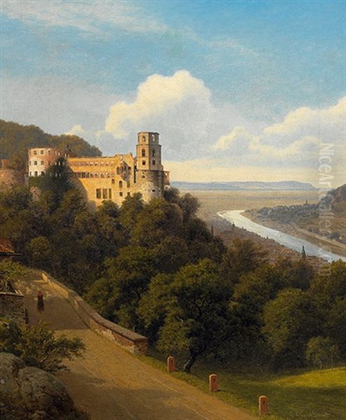 Blick Von Der Hohe Auf Schloss Und Stadt Heidelberg Mit Neckartal Oil Painting by Georg Emil Libert