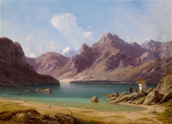 Gebirgssee Mit Marterl Am Ufer Oil Painting by Georg Emil Libert