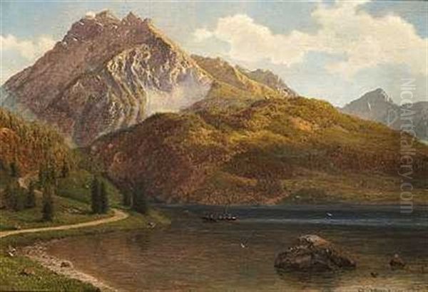 Et Alpelandskab Oil Painting by Georg Emil Libert