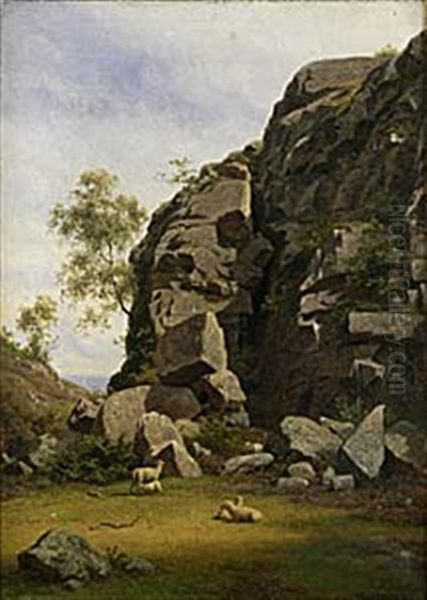 Pastoralt Landskap Med Betande Far Oil Painting by Georg Emil Libert