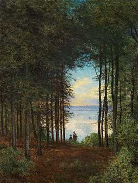 Udsigt Gennem En Lysning Til Vejle Fjord Ved Munkebjerg Oil Painting by Georg Emil Libert