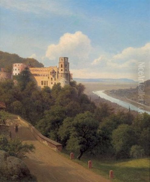 Blick Auf Das Heidelberger Schlos Mit Dem Neckar Im Hintergrund Oil Painting by Georg Emil Libert