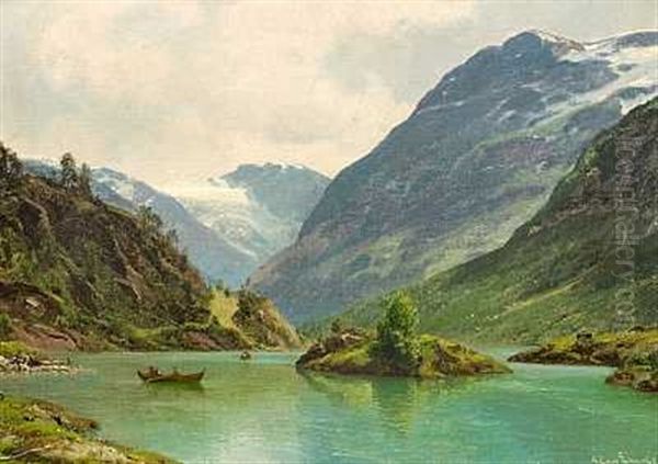 Loenvandet Ved Nordfjord I Norge. Regndag Oil Painting by Georg Emil Libert