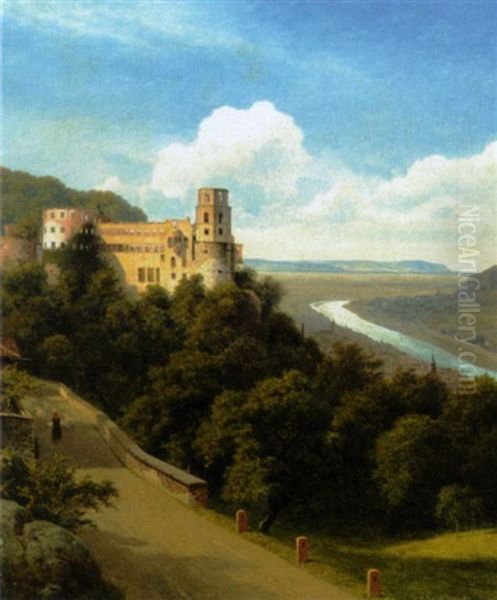 Heidelbergs Hojtliggende Slot Og Slotsruin Oil Painting by Georg Emil Libert