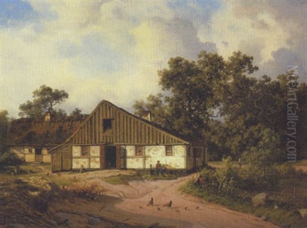 Sommerdag Ved Et Strataekt Bondehus I Udkanten Af En Skov Oil Painting by Georg Emil Libert