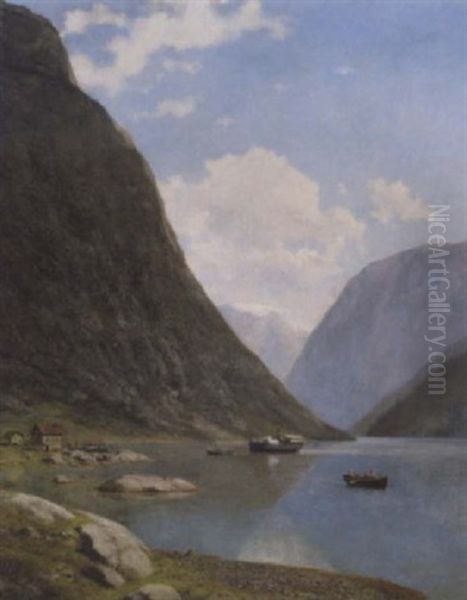 Parti Fra Gudvangen I Sogn, Norge Oil Painting by Georg Emil Libert