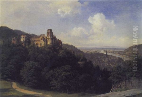 Ansicht Von Heidelberg Und Dem Schlos Mit Weitem Blick In Das Neckartal Oil Painting by Georg Emil Libert