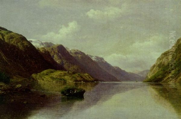 Norsk Fjordparti Med Robad Oil Painting by Georg Emil Libert