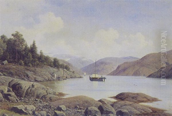 Ved Balestrand, Sognefjord, Norge Oil Painting by Georg Emil Libert