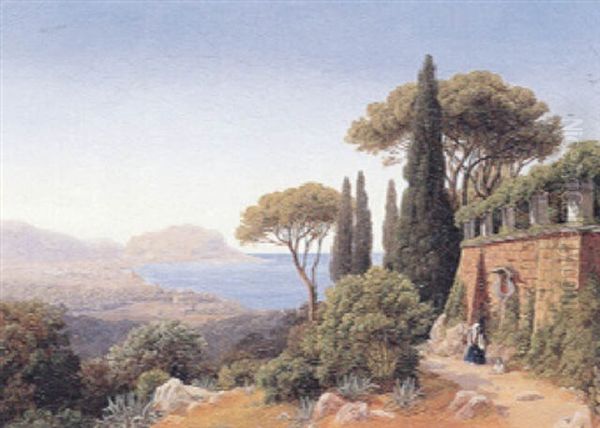 Italiensk Kystparti Med Bedende Ved Et Vejalter Oil Painting by Georg Emil Libert