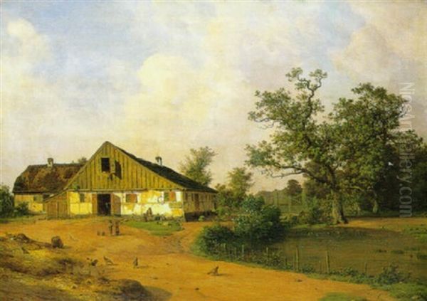 Sommerdag Med Legende Born Foran Et Bondehus Oil Painting by Georg Emil Libert