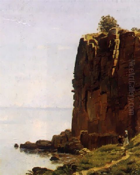 Klippekyst Med I Forgrunden Pige Og Dreng Oil Painting by Georg Emil Libert