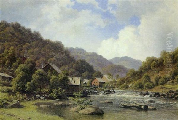 Norsk Landskab Oil Painting by Georg Emil Libert