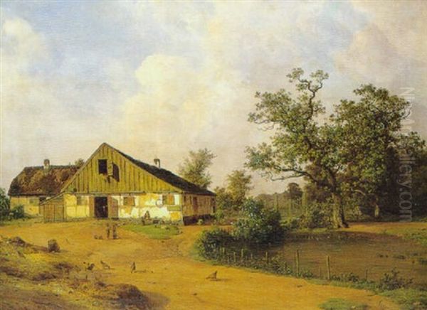 Sommerdag Med Legende Born Foran Et Bondehus Oil Painting by Georg Emil Libert