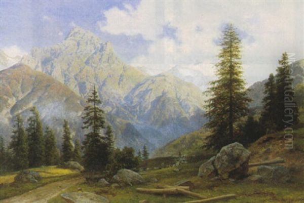 Sneklaedte Bjergtinder. Udsigt Over Bjerglandskab, Schweiz by Georg Emil Libert