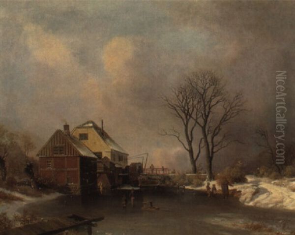 Winterlandschaft Mit Muhle Oil Painting by Georg Emil Libert