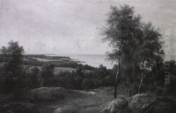 Bornholmsk Landskab Med Udsigt Fra Hammeren Oil Painting by Georg Emil Libert