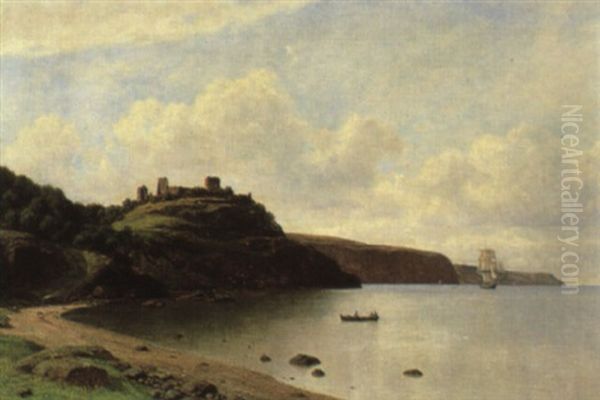 Parti Fra Bornholm, I Baggrunden Hammershus Oil Painting by Georg Emil Libert